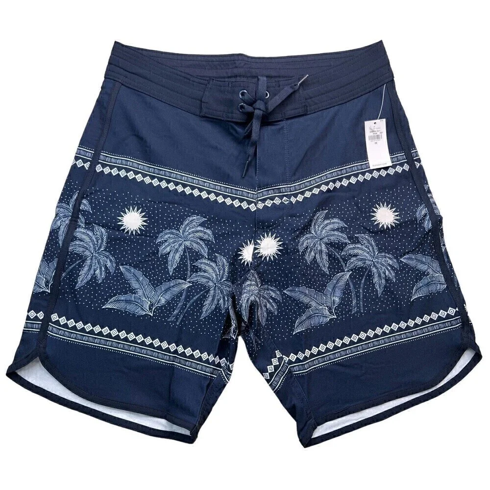 New Old Navy Men's Navy Blue Tropical Palm Tree Swimwear Board Shorts Size 28